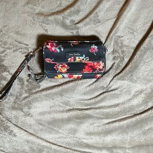 Vera Bradley Black Floral Wristlet with Detachable Strap